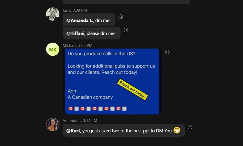 A chat message about The Lead Penguin