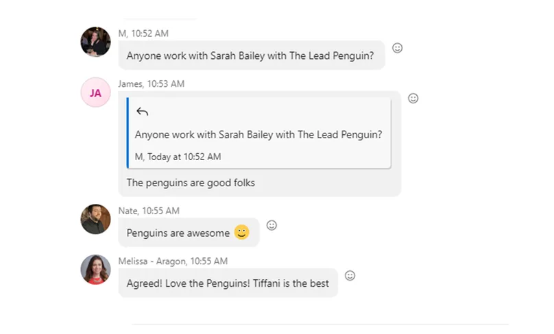 A chat message about The Lead Penguin