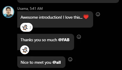 A chat message about The Lead Penguin