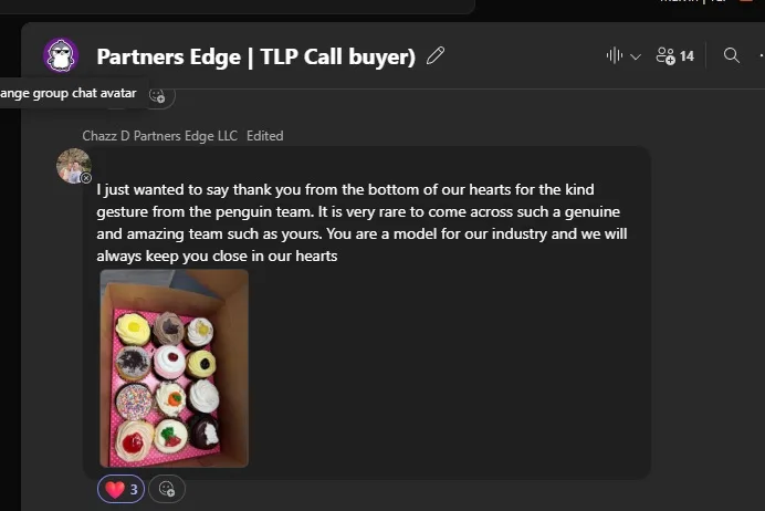 A chat message about The Lead Penguin